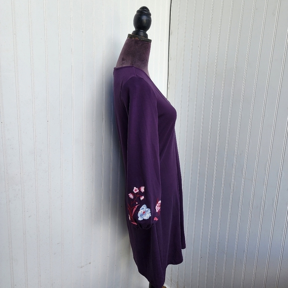 Ann Taylor Shift Dress Purple Floral Embroidered Sleeve V Neck Casual Stretch S - Picture 5 of 15